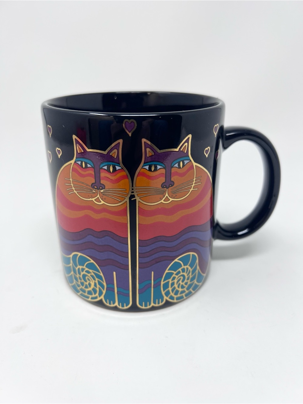 Laurel Burch Navy and Gold Rainbow Cats Ceramic Piece